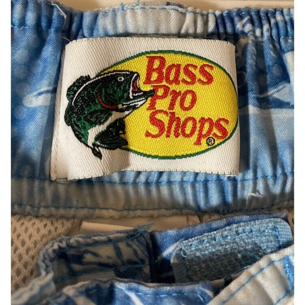 Bass Pro Shop Mens Medium Marlin Print Swim Trunks Lined Beach Shorts